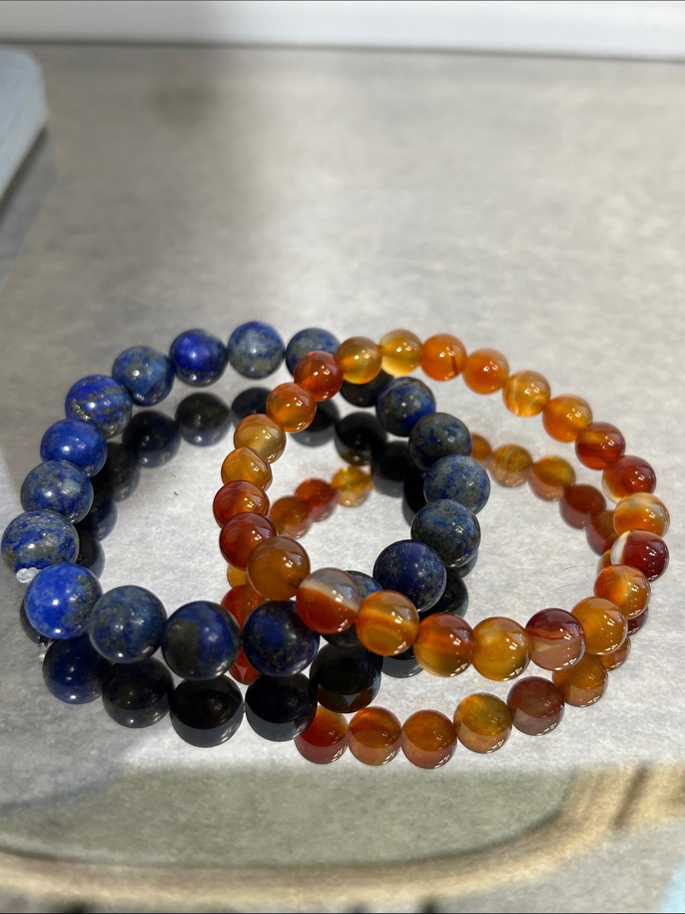 Blue Lapis & Carnelian Stone Stretch Bracelets - Unbranded